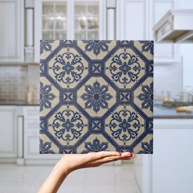 Carreaux azulejos bleu portugais (Repro Portuguese Blue Geometric Azulejos Tile
)