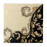 Carreaux baroques<br><div class="desc">Design élégant et orné de style élégant avec défilement noir et or gravé avec linge pâle texturé damassé arrière - plan.</div>