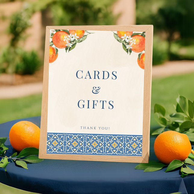 Carreaux bleu italien Citrus Cartes Cadeaux Poster (Citrus Italian Blue Tiles Cards Gifts Sign Poster)