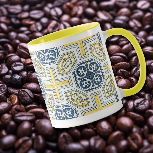Carreaux bleu-jaune géométrique Motif café Mug (Créateur téléchargé)