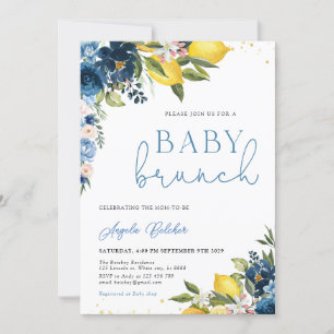 Carreaux bleus Baby shower citron Invitation