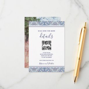 Carreaux bleus Détails du mariage QR carte d'inser