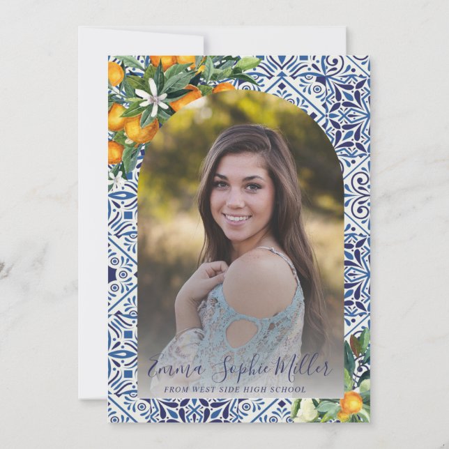 Carreaux bleus Faire-part de graduation (Dos)