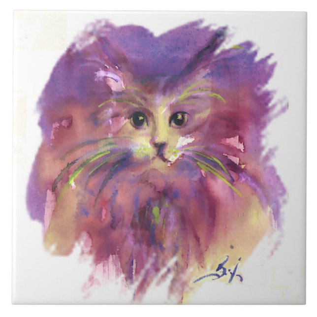 CARREAUX CÉRAMIQUES DE CHATON VIOLET,PORTRAIT DE C (Devant)