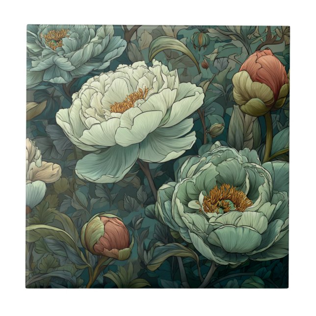 Carreaux cool Vintages Peonies Pour Planchers Dura (Devant)
