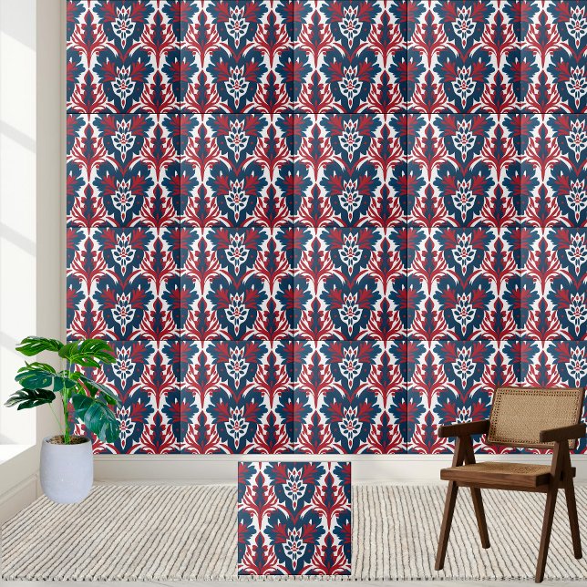Carreaux damassés scandinaves en rouge et bleu (Scandinavian Damask Tile in Red and Blue)