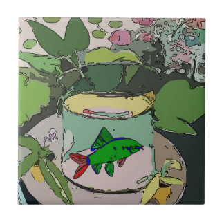 Carreaux d'art Abstrait, Poisson vert dans le bol,