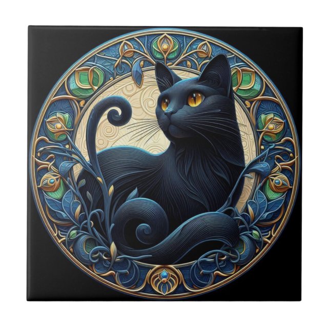 Carreaux de céramique Art Nouveau Chat Noir (Devant)