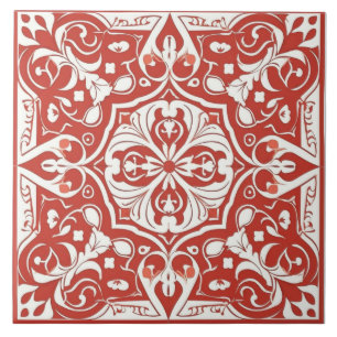 Carreaux de céramique blanc et rouge méditerranéen