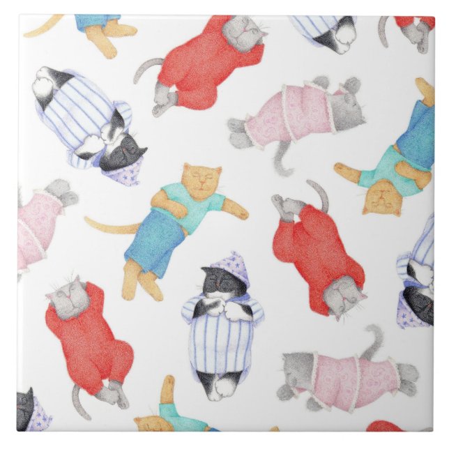 CARREAUX DE CÉRAMIQUE CHATS PYJAMA (Devant)