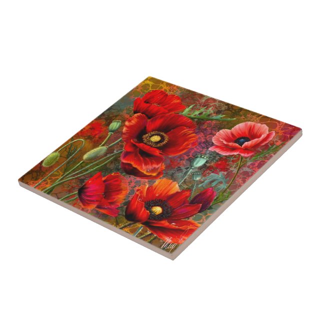 Carreaux de céramique Coquelicots Rouges (Côté)