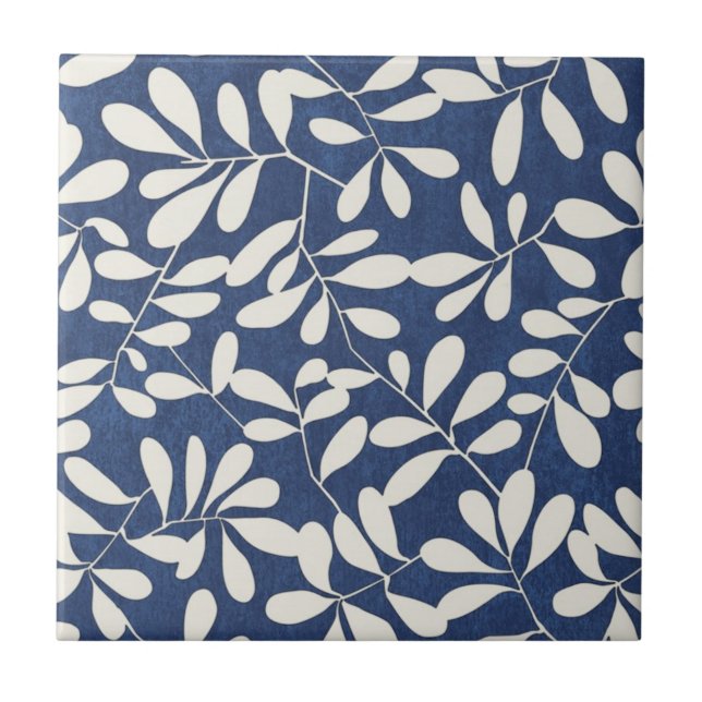 Carreaux de céramique - Feuilles Bleu & Blanc (Devant)