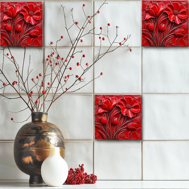 Carreaux de céramique Fleurs Rouges (Créateur téléchargé)