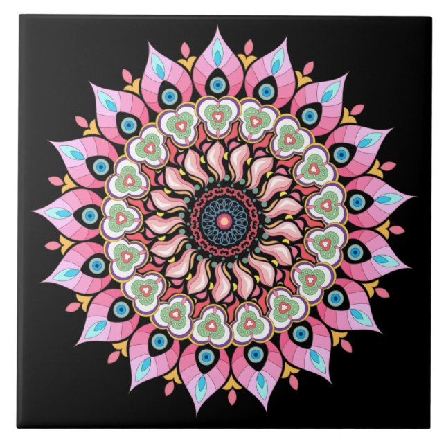 Carreaux De Céramique Mandala Rose, Vert Et Bleu (Devant)