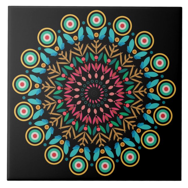 Carreaux De Céramique Mandala Turquoise Et Rose (Devant)