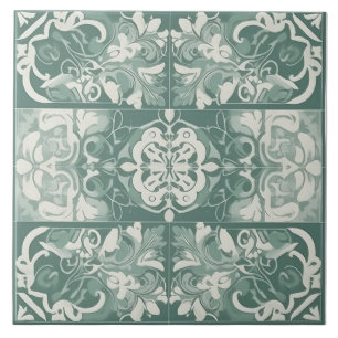Carreaux de céramique méditerranéenne vert et blan