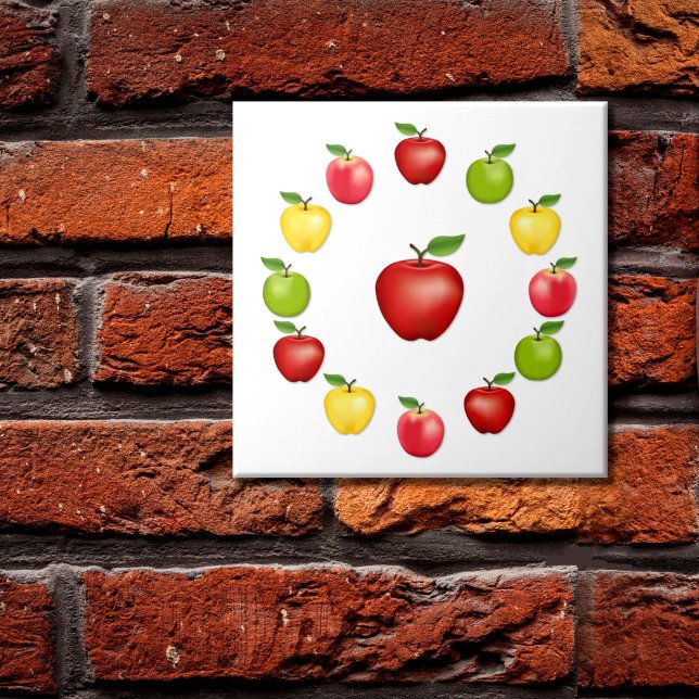 Carreaux de céramique Pommes (Apples Ceramic Tile. Fresh, natural fruit, Red Delicious, Granny Smith, Golden Delicious, Pink Lady.)