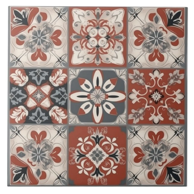 Carreaux de céramique rouge et gris méditerranéen (Devant)