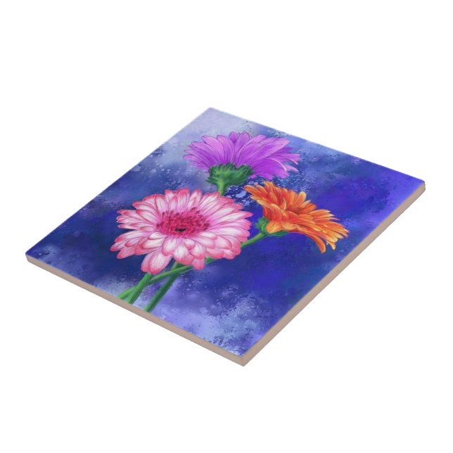 Carreaux de céramique trois couleurs Gerberas (Côté)