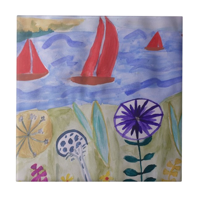 Carreaux de céramique Voiles Rouges & Fleurs (Devant)