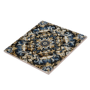 Carreaux de design Floral Or & Bleu