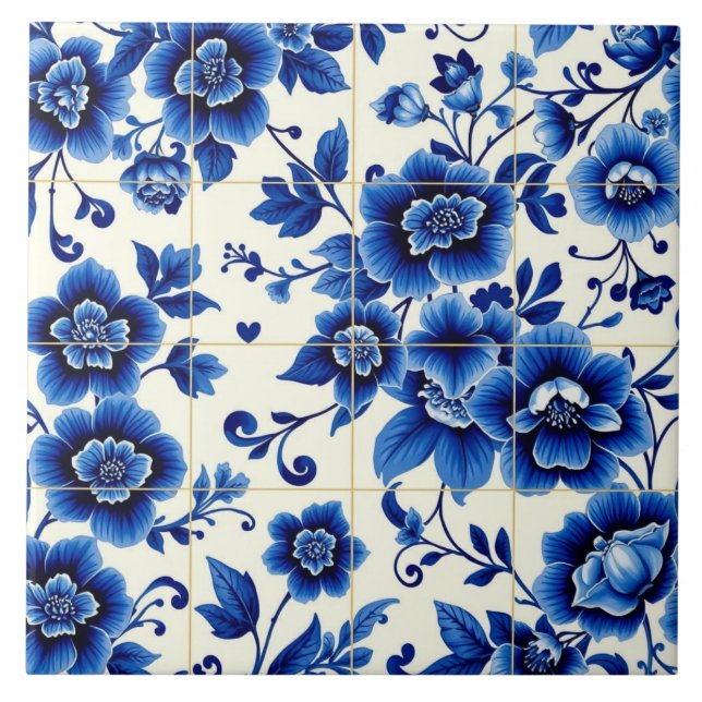 carreaux de fleurs bleues intemporelles (Devant)