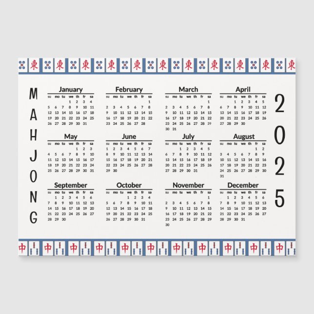 Carreaux de jeu Mahjong 2025 Calendrier Carte magn (Devant)