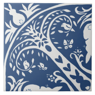 Carreaux de lapin bleu et blanc Motif d'oiseaux de