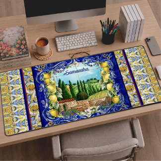 Carreaux de majolique italiens bleus d'été citrus