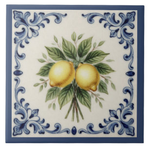 Carreaux de majolique italiens vintage bleu blanc