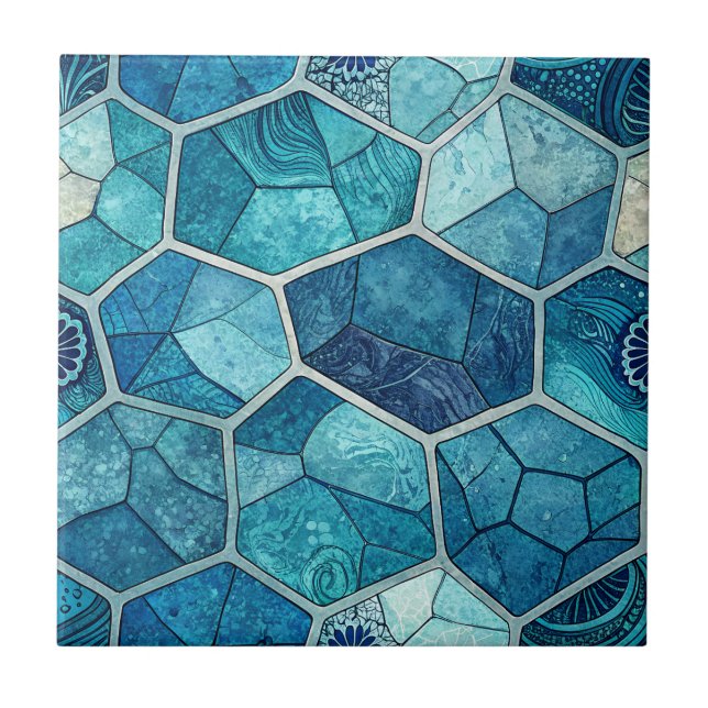Carreaux de mosaïque bleu océan – Polygone irrégul (Devant)