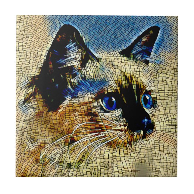 Carreaux de mosaïque de chats siamois bleu (Devant)
