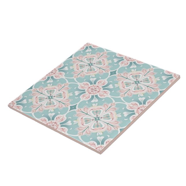 Carreaux de motifs floraux rose et bleu (Côté)