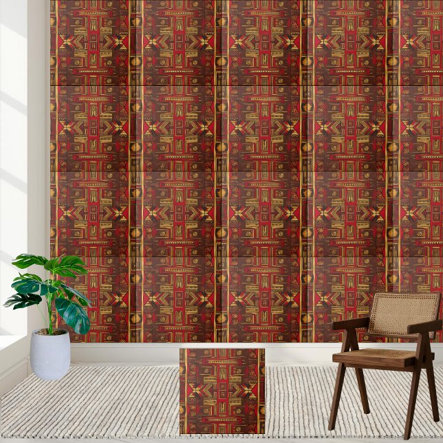 Carreaux de Motifs tribus Brown rouges et africain (Red Brown and Gold African Tribal Pattern Tile)