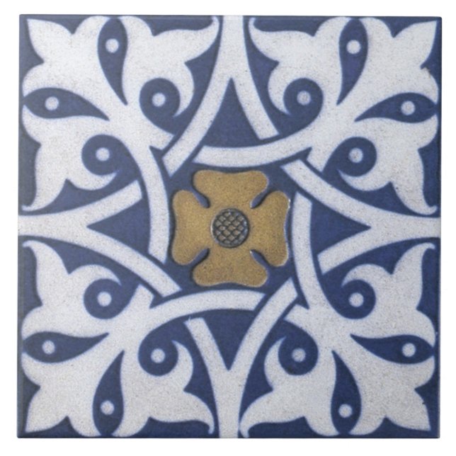 Carreaux de Quatrefoil gothique Repro en bleu, or  (Devant)