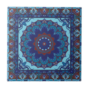 Carreaux En Céramique Bleu Islamique Et Motif Roug
