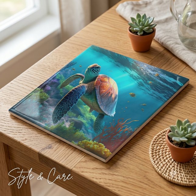 Carreaux en céramique d'art classique avec image d (Personalized Turtle Image Classic Ceramic Art Tile)