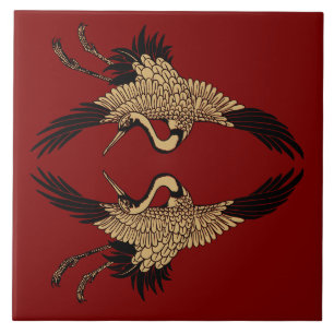 Carreaux en céramique de grues japonaises vintages