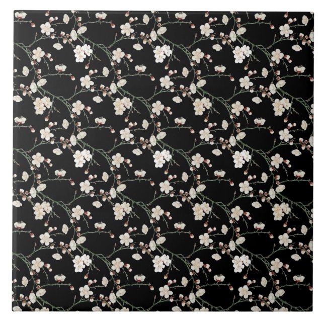 Carreaux en céramique noir et blanc Sakura (Devant)