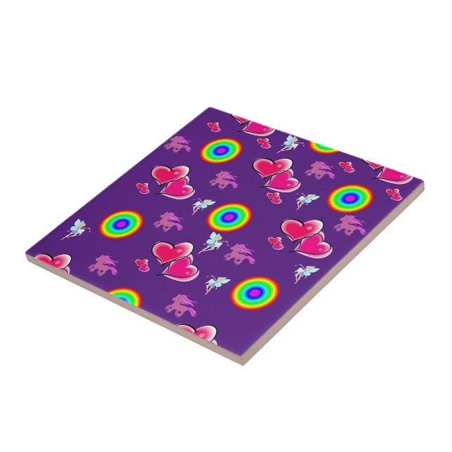 Carreaux en céramique Purple Coeurs roses (Côté)