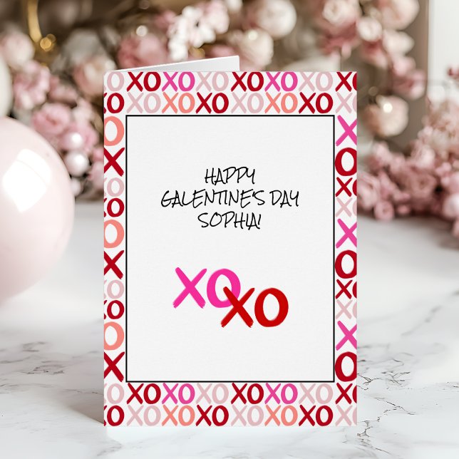 Carreaux et baisers Galentines XOXO Bff Carte plié (Hugs and Kisses Galentines XOXO Bff Folded Card)
