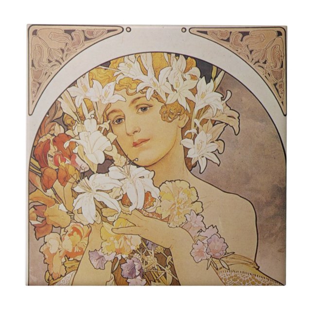 Carreaux - Fleurs Mucha Dame Art Nouveau (Devant)
