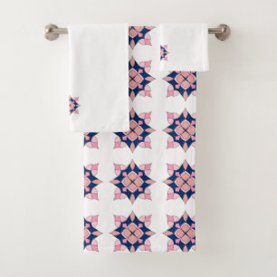 Carreaux Floraux Géométriques Rose et Bleu Marine