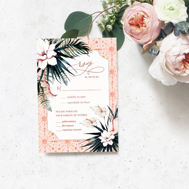 Carreaux floraux | Mariage tropical marocain RSVP (Créateur téléchargé)
