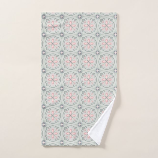Carreaux Floraux Pastel Verts (Serviette à main)