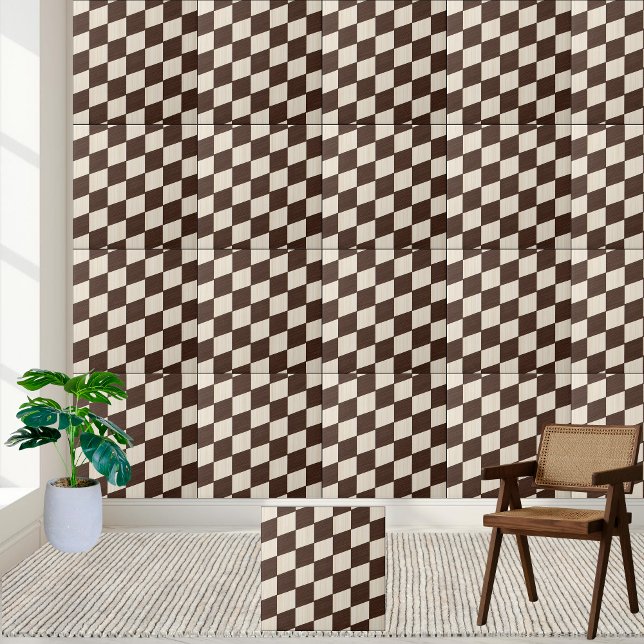 Carreaux géométriques Brown et blancs À damiers (Versatile Geometric Brown and White Checkered Tile)