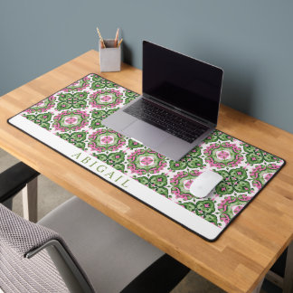 Carreaux méditerranéens verts et rose vif motif   