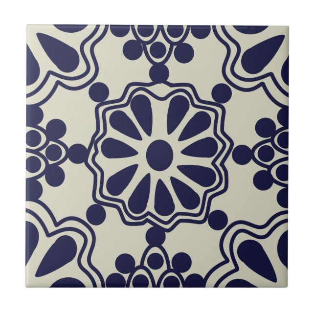 Carreaux - Motif mexicain bleu/blanc cassé (Devant)