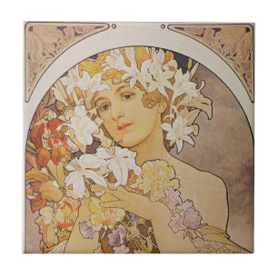 Carreaux - Mucha Fleurs Dame Art Nouveau