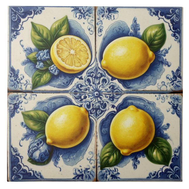 Carreaux portugais Azulejos Citron bleu Vintage (Devant)